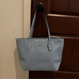 Baby Blue Zip Top Coach Tote Bag